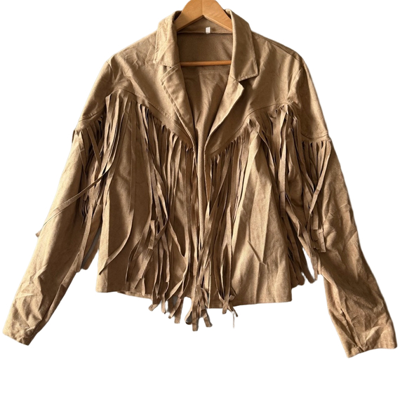 Jackets & Blazers - Women's Long Sleeve Western Style Faux Suede Fringe Jacket Size XL #260732